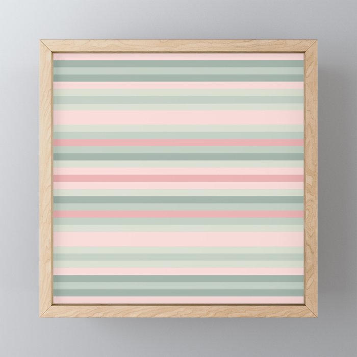 Soft Stripes Pattern in Eucalyptus Green and Blush Pink Mini Art Print Gallery Image 1