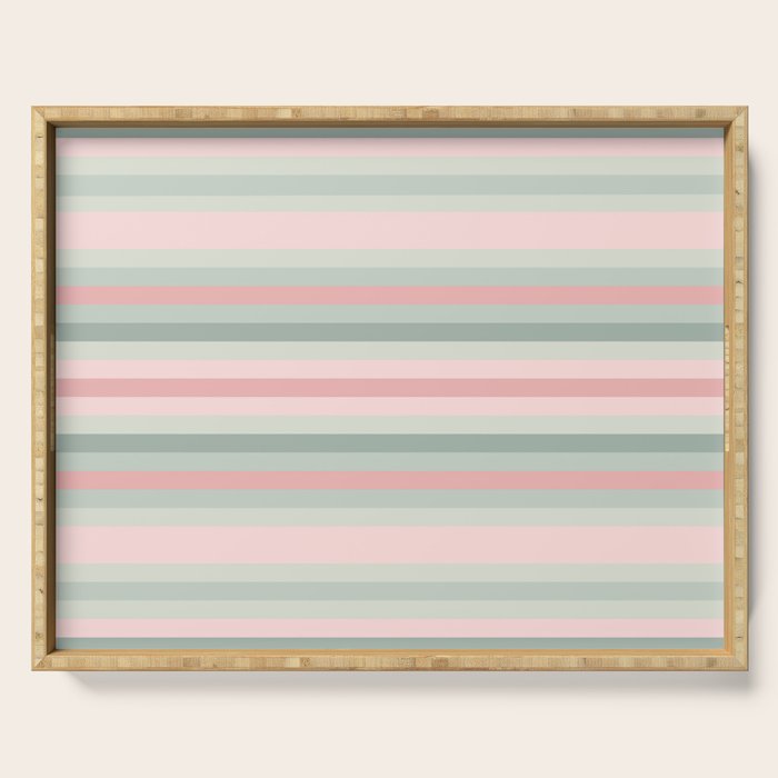 Soft Stripes Pattern in Eucalyptus Green and Blush Pink Serving Tray Gallery Image 1