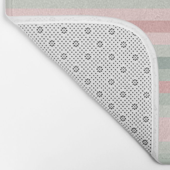 Soft Stripes Pattern in Eucalyptus Green and Blush Pink Bath Mat Gallery Image 2