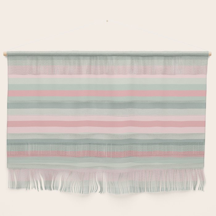 Soft Stripes Pattern in Eucalyptus Green and Blush Pink Wall Hanging Gallery Image 1