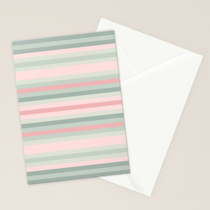 Soft Stripes Pattern in Eucalyptus Green and Blush Pink Stationery Card Gallery Image 2