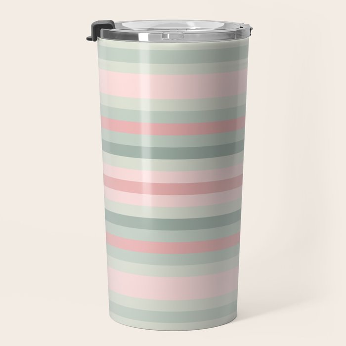 Soft Stripes Pattern in Eucalyptus Green and Blush Pink Travel Mug Gallery Image 3
