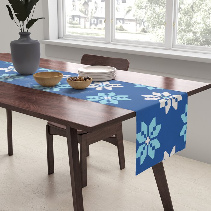 Contrasting Blues: Bethlehem Star Mosaic Table Runner Gallery Image 2