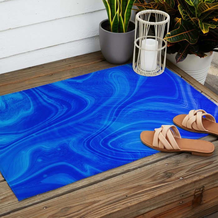 Royal Blue Swirl Marble Outdoor Rug Gallery Image 2
