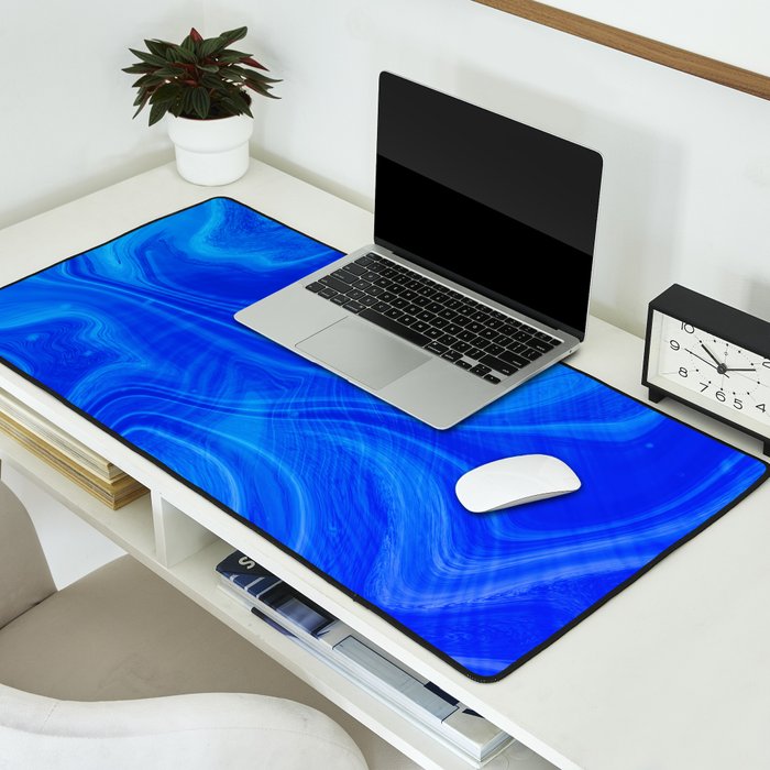 Royal Blue Swirl Marble Desk Mat Gallery Image 2