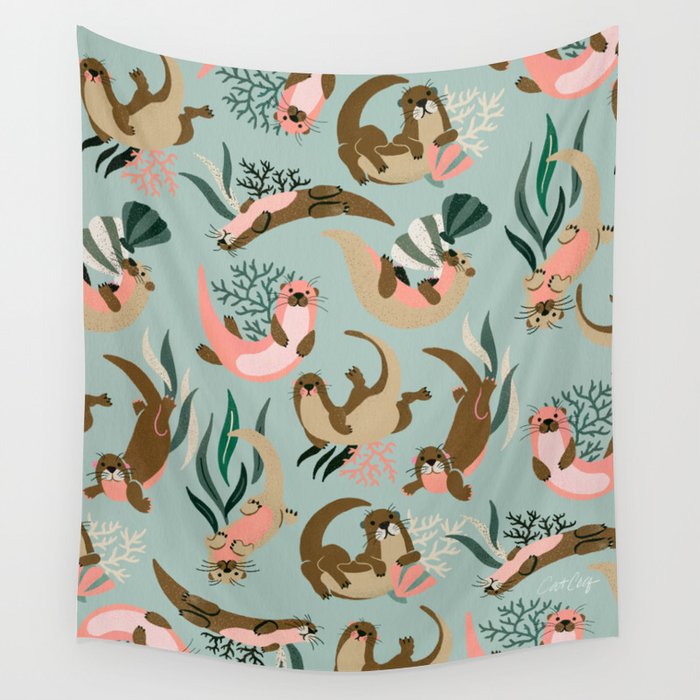 Otter Collection - Mint Palette Wall Tapestry Gallery Image 1