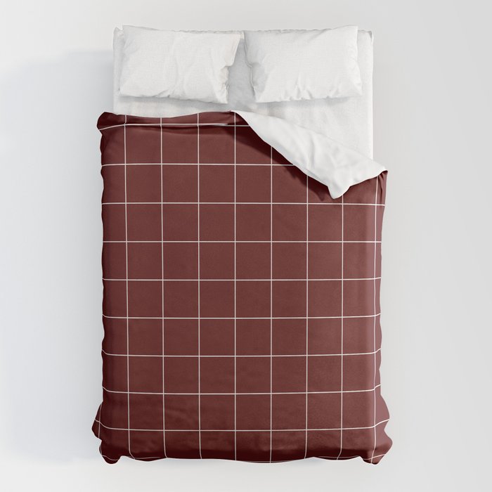 Windowpane Check Grid (white/maroon) Duvet Cover Gallery Image 6