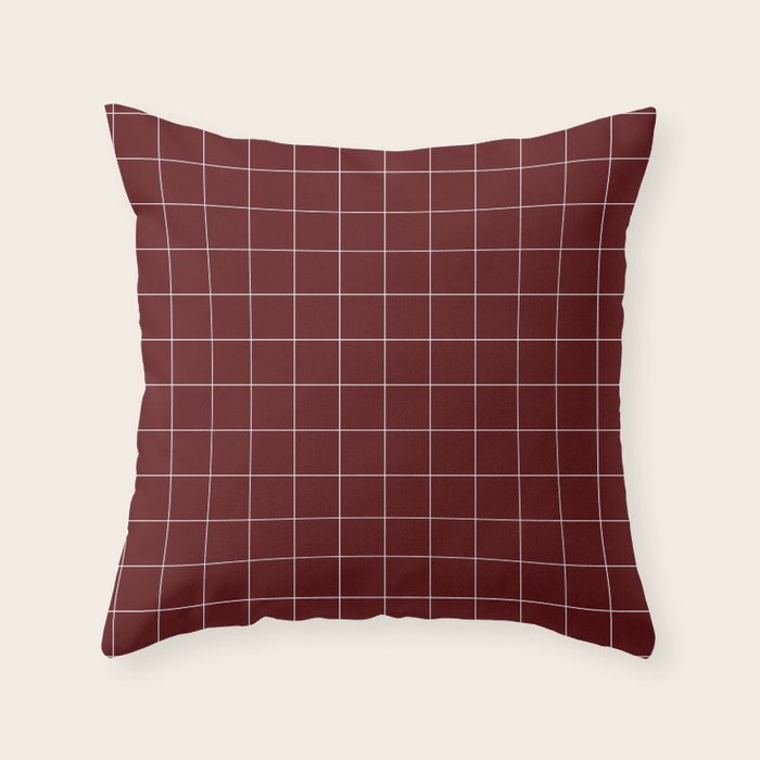 Windowpane Check Grid (white/maroon) Throw Pillow Gallery Image 1