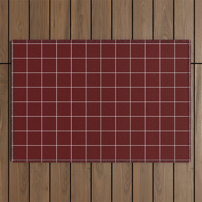 Windowpane Check Grid (white/maroon) Outdoor Rug Gallery Image 1