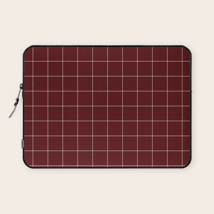 Windowpane Check Grid (white/maroon) Laptop Sleeve Gallery Image 1