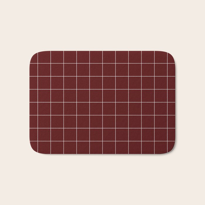 Windowpane Check Grid (white/maroon) Bath Mat Gallery Image 1