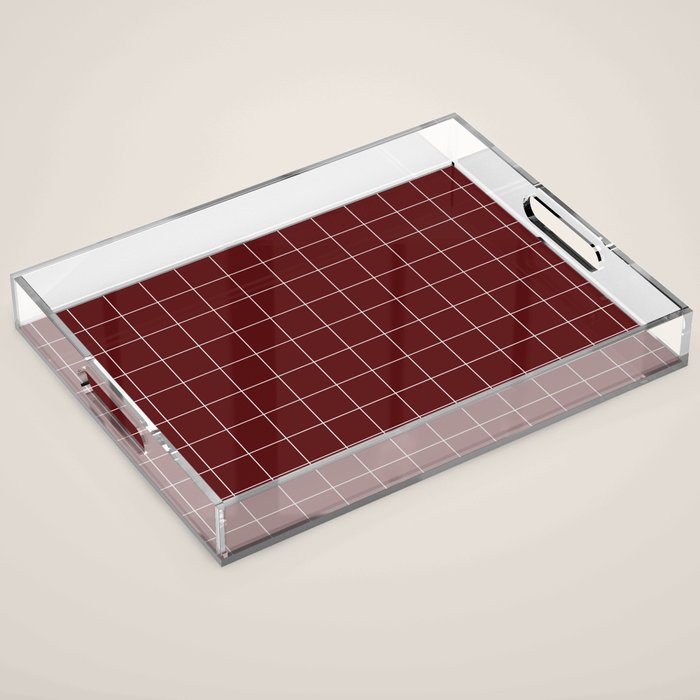 Windowpane Check Grid (white/maroon) Acrylic Tray Gallery Image 1
