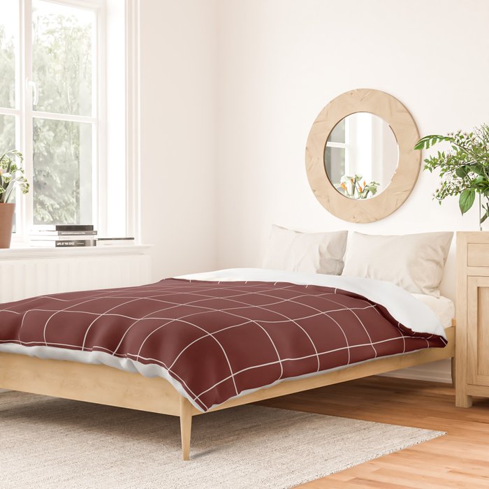 Windowpane Check Grid (white/maroon) Duvet Cover Gallery Image 2