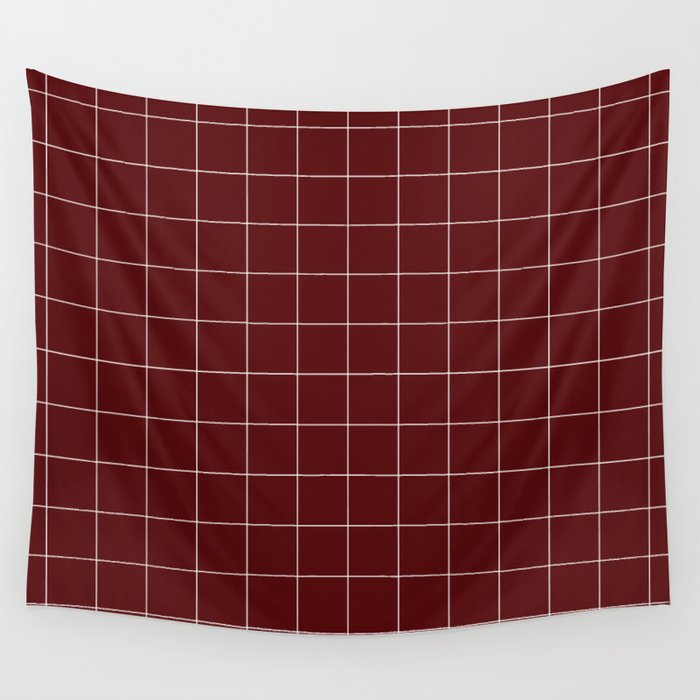 Windowpane Check Grid (white/maroon) Wall Tapestry Gallery Image 1