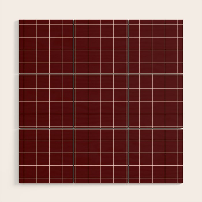Windowpane Check Grid (white/maroon) Wood Wall Art Gallery Image 1