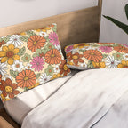 Retro 70s Boho Floral Pattern Pillow Sham Gallery Image 2