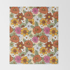 Retro 70s Boho Floral Pattern Throw Blanket Gallery Image 2