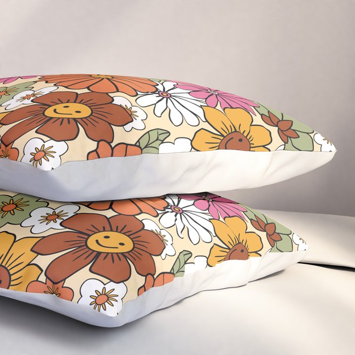 Retro 70s Boho Floral Pattern Pillow Sham Gallery Image 3