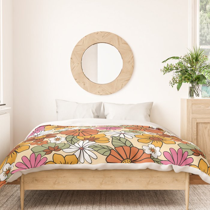 Retro 70s Boho Floral Pattern Duvet Cover Gallery Image 3