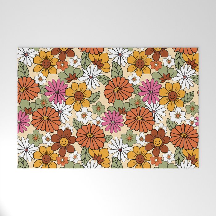 Retro 70s Boho Floral Pattern Welcome Mat Gallery Image 1