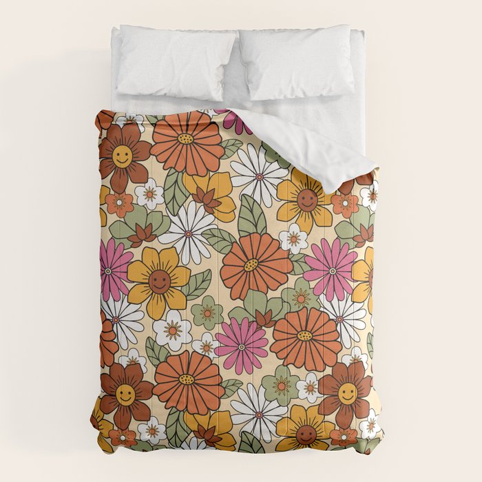 Retro 70s Boho Floral Pattern Comforter Gallery Image 1