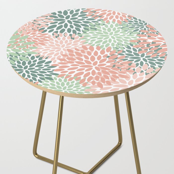 Festive, Abstract Floral Prints, Coral and Green Side Table Gallery Image 2
