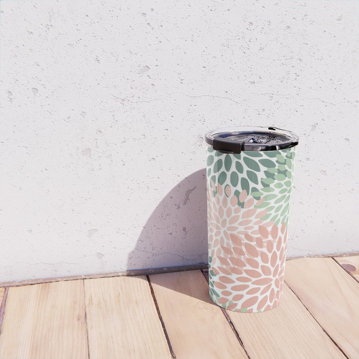 Festive, Abstract Floral Prints, Coral and Green Travel Mug Gallery Image 4
