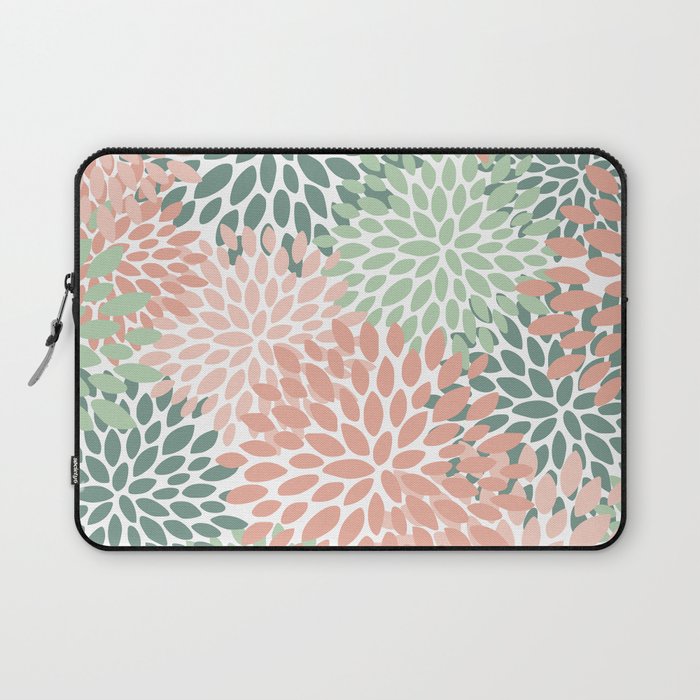 Festive, Abstract Floral Prints, Coral and Green Laptop Sleeve Gallery Image 1