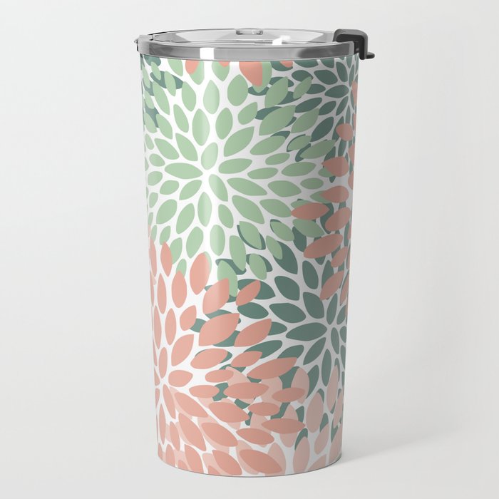Festive, Abstract Floral Prints, Coral and Green Travel Mug Gallery Image 2