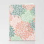 Festive, Abstract Floral Prints, Coral and Green Stationery Card Gallery Image 2