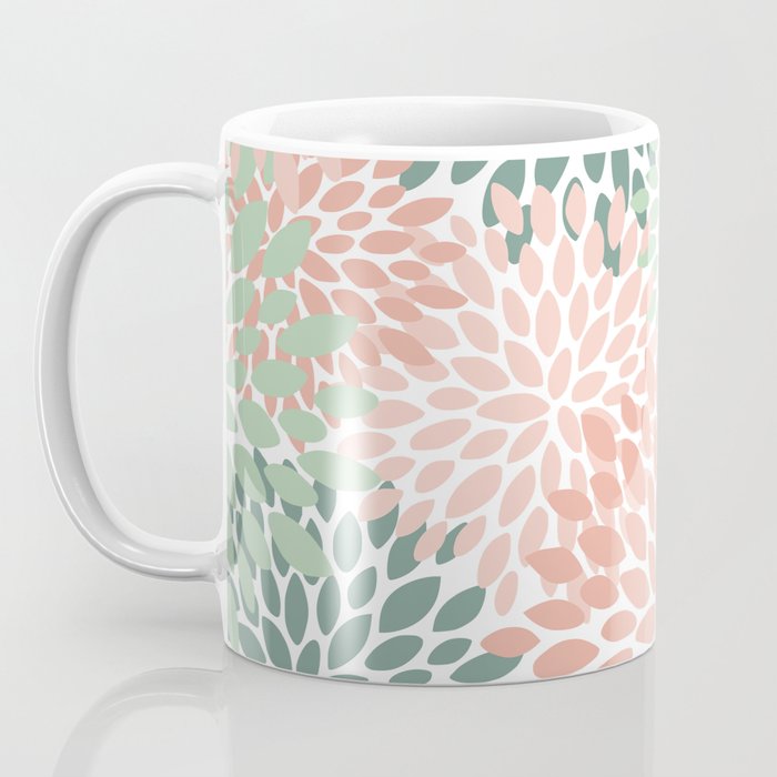 Festive, Abstract Floral Prints, Coral and Green Coffee Mug Gallery Image 3