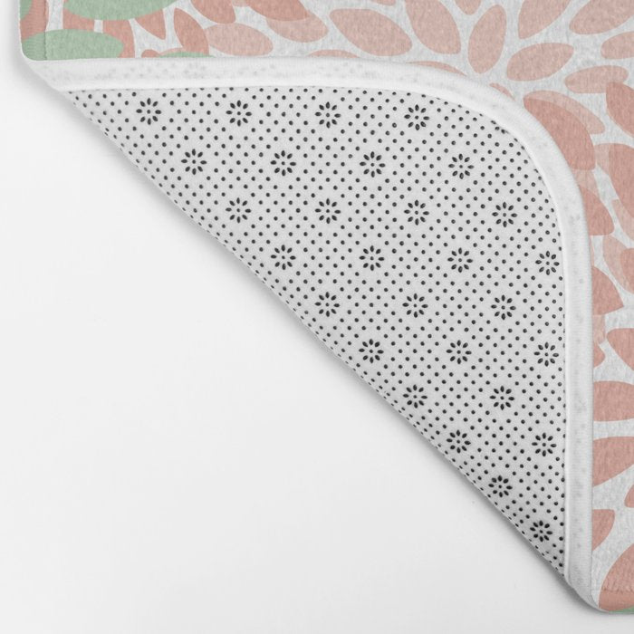 Festive, Abstract Floral Prints, Coral and Green Bath Mat Gallery Image 2