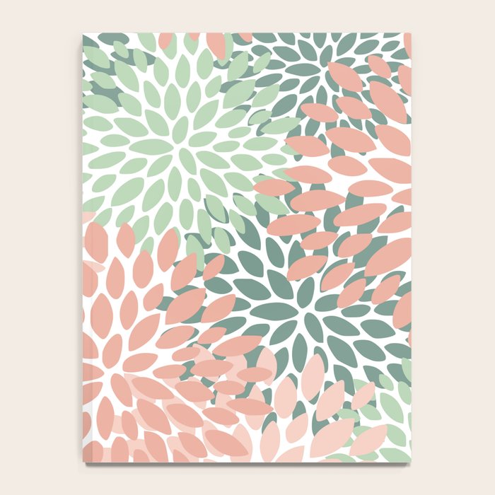Festive, Abstract Floral Prints, Coral and Green Notebook Gallery Image 4