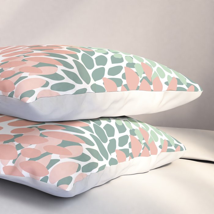 Festive, Abstract Floral Prints, Coral and Green Pillow Sham Gallery Image 3