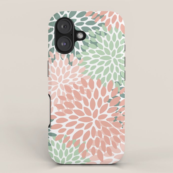 Festive, Abstract Floral Prints, Coral and Green iPhone Case Gallery Image 1