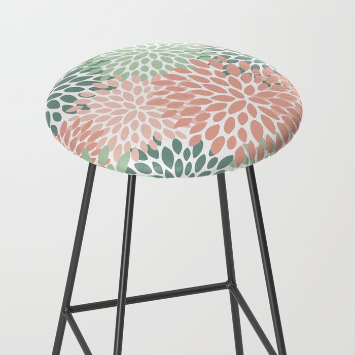 Festive, Abstract Floral Prints, Coral and Green Stool Gallery Image 2