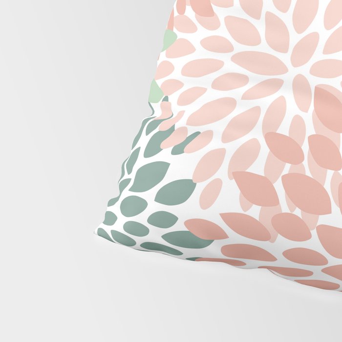 Festive, Abstract Floral Prints, Coral and Green Pillow Sham Gallery Image 4