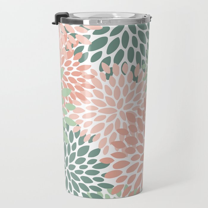 Festive, Abstract Floral Prints, Coral and Green Travel Mug Gallery Image 3
