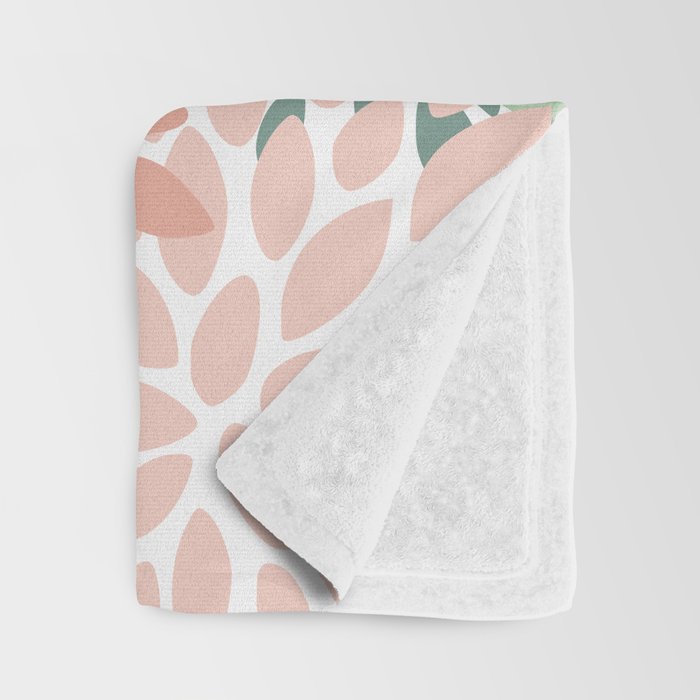 Festive, Abstract Floral Prints, Coral and Green Throw Blanket Gallery Image 3