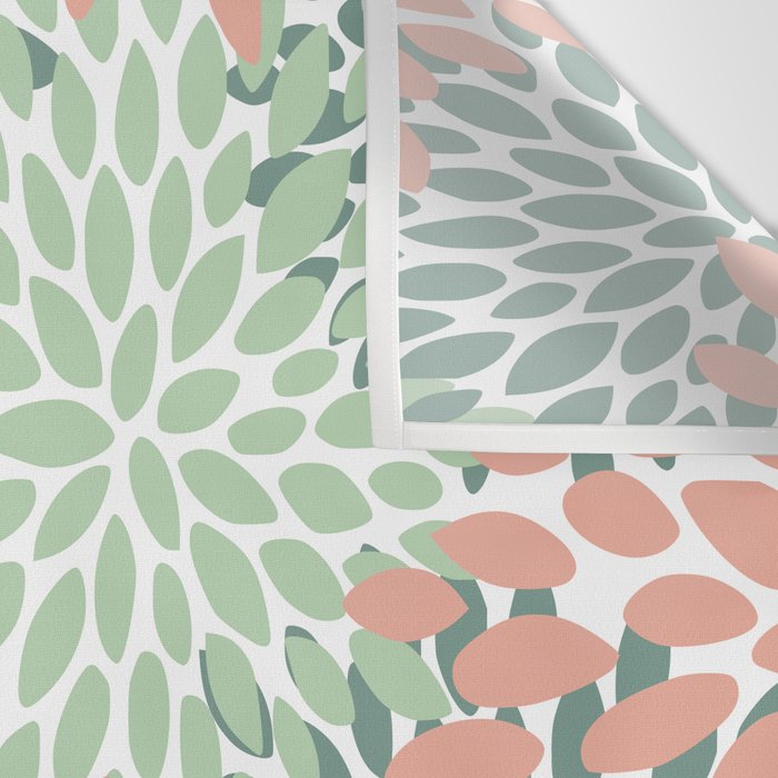 Festive, Abstract Floral Prints, Coral and Green Wall Tapestry Gallery Image 3