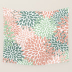 Festive, Abstract Floral Prints, Coral and Green Wall Tapestry Gallery Image 4