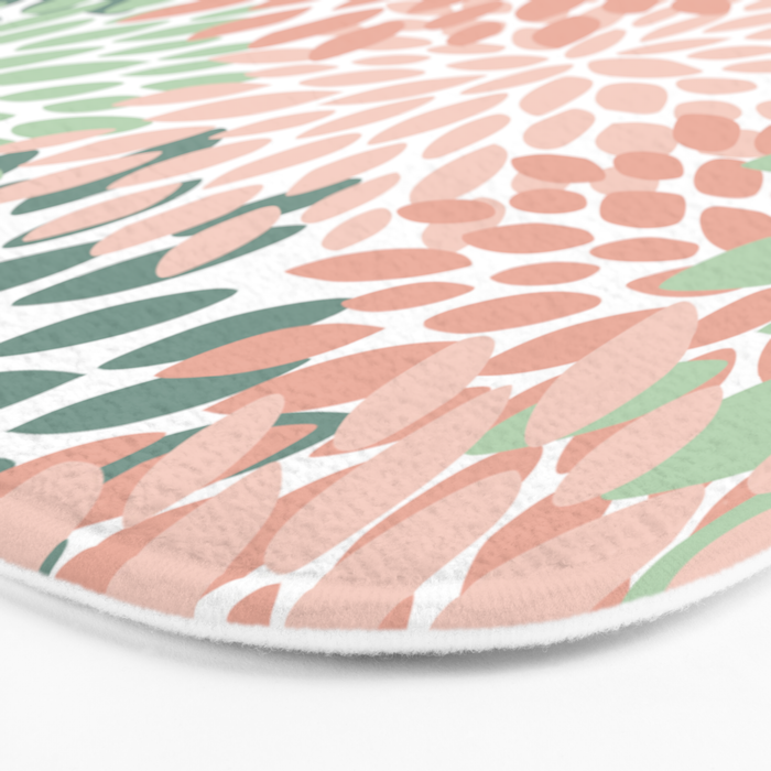 Festive, Abstract Floral Prints, Coral and Green Bath Mat Gallery Image 3