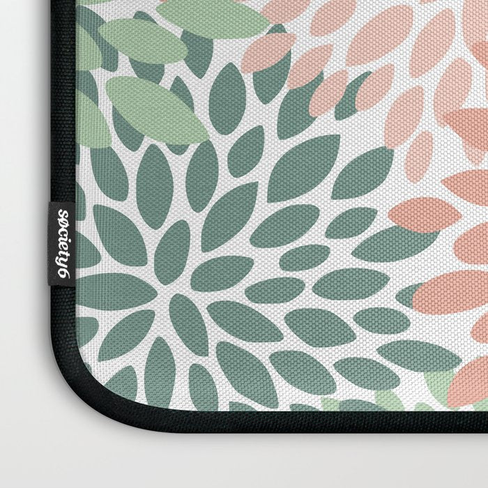 Festive, Abstract Floral Prints, Coral and Green Laptop Sleeve Gallery Image 3