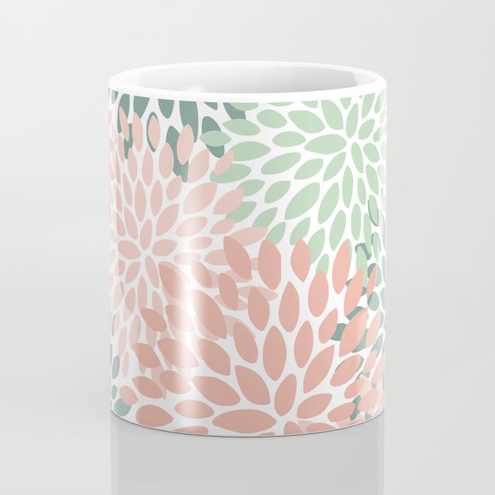 Festive, Abstract Floral Prints, Coral and Green Coffee Mug Gallery Image 4