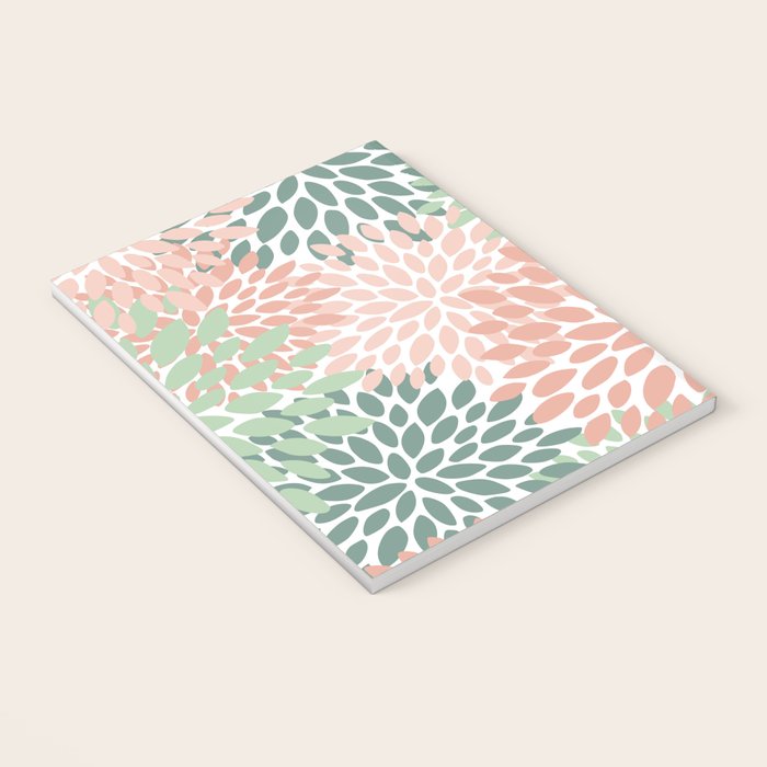 Festive, Abstract Floral Prints, Coral and Green Notebook Gallery Image 3