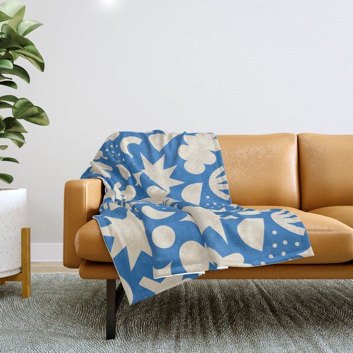 Abstract blue organic shape pattern Throw Blanket Gallery Image 1