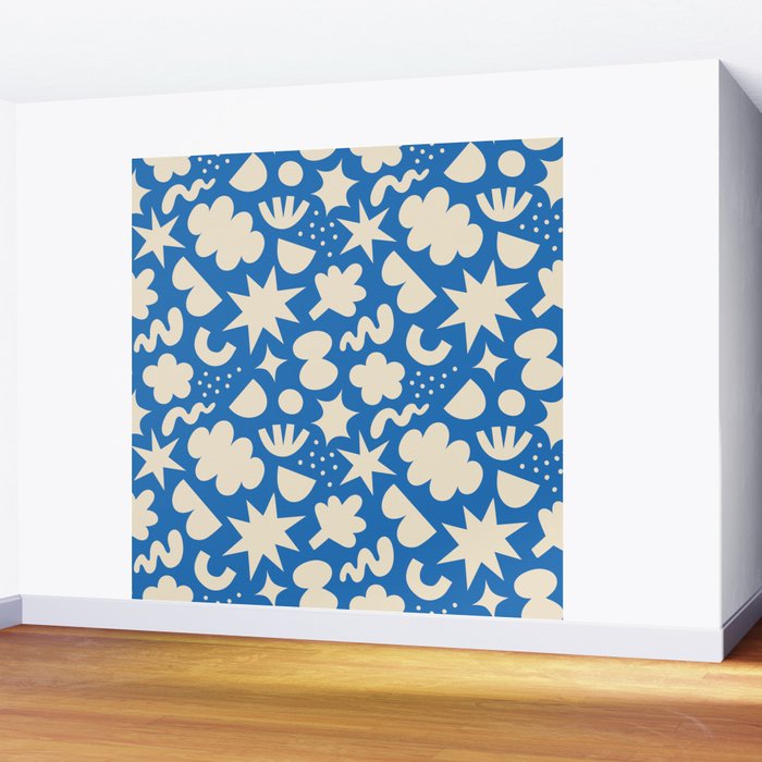 Abstract blue organic shape pattern Wall Mural Gallery Image 2