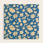 Abstract blue organic shape pattern Wood Wall Art Gallery Image 1