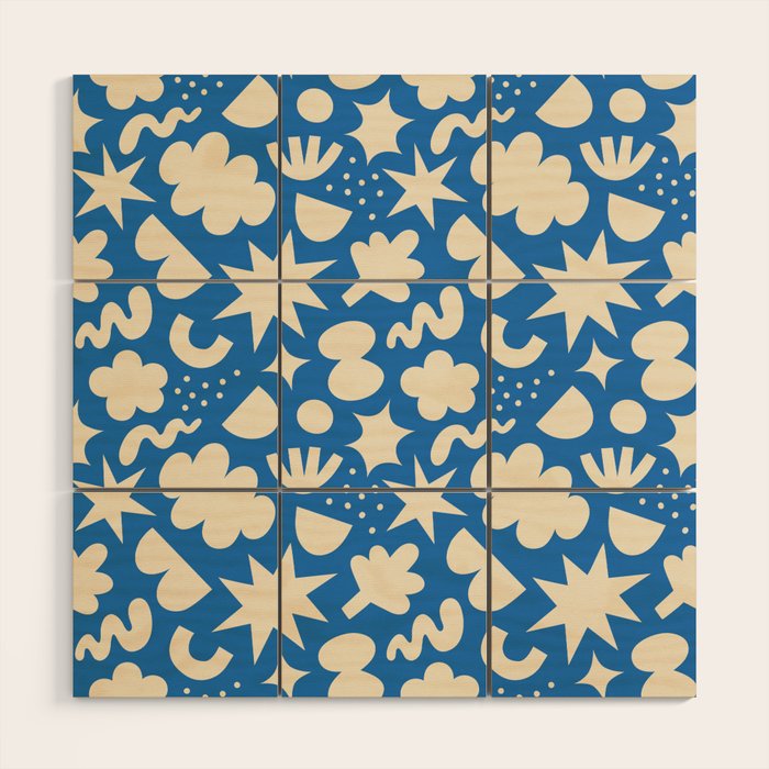 Abstract blue organic shape pattern Wood Wall Art Gallery Image 1