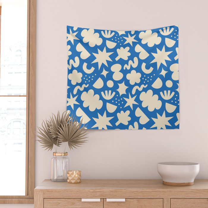 Abstract blue organic shape pattern Wall Tapestry Gallery Image 2